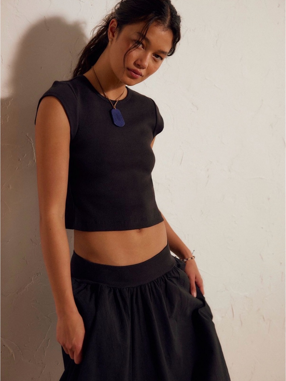 Free People Annette Tee Skirt Set Black Medium - Picture 2 of 5